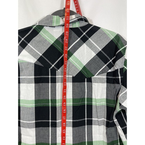 MX Republic Mens Button Up Short Sleeve Shirt White Green Black Plaid Size Large - Picture 7 of 8